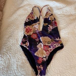 Plunge neck one piece bathing suit